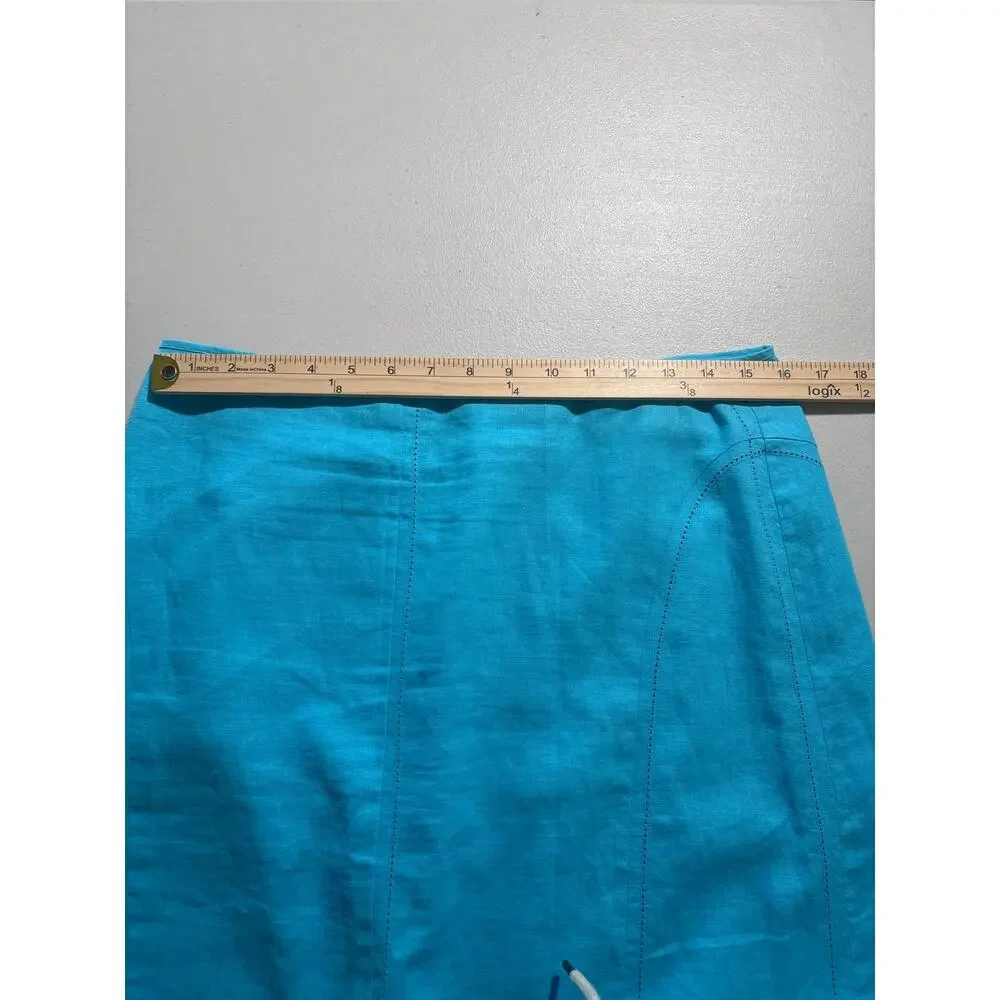 Sag Harbor Linen Blend Skirt Women 12 Blue Excellent‎ Ruffle Hem Midi T63053KH